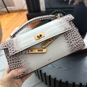 JW PEI White and Brown Croc-Embossed Clutch
